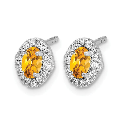 14K Weißgold Ohrringe mit echtem Diamant und Citrin-Cabochon