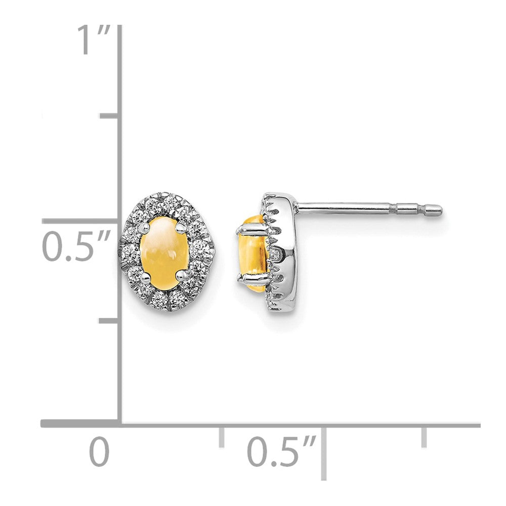 14K Weißgold Ohrringe mit echtem Diamant und Citrin-Cabochon