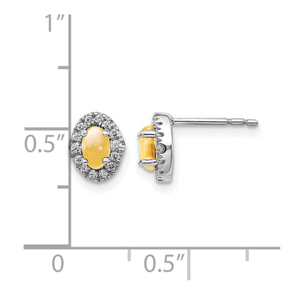 14K Weißgold Ohrringe mit echtem Diamant und Citrin-Cabochon