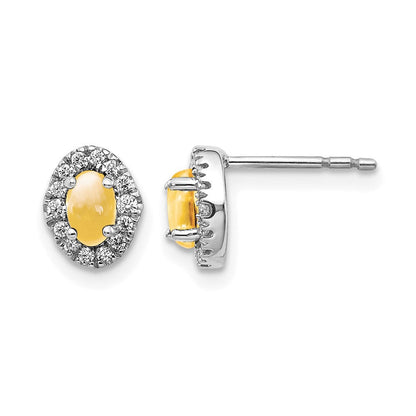 14K Weißgold Ohrringe mit echtem Diamant und Citrin-Cabochon