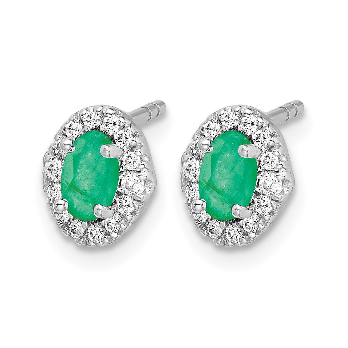 14K Weißgold Ohrringe mit echten Diamanten und Smaragd-Cabochons