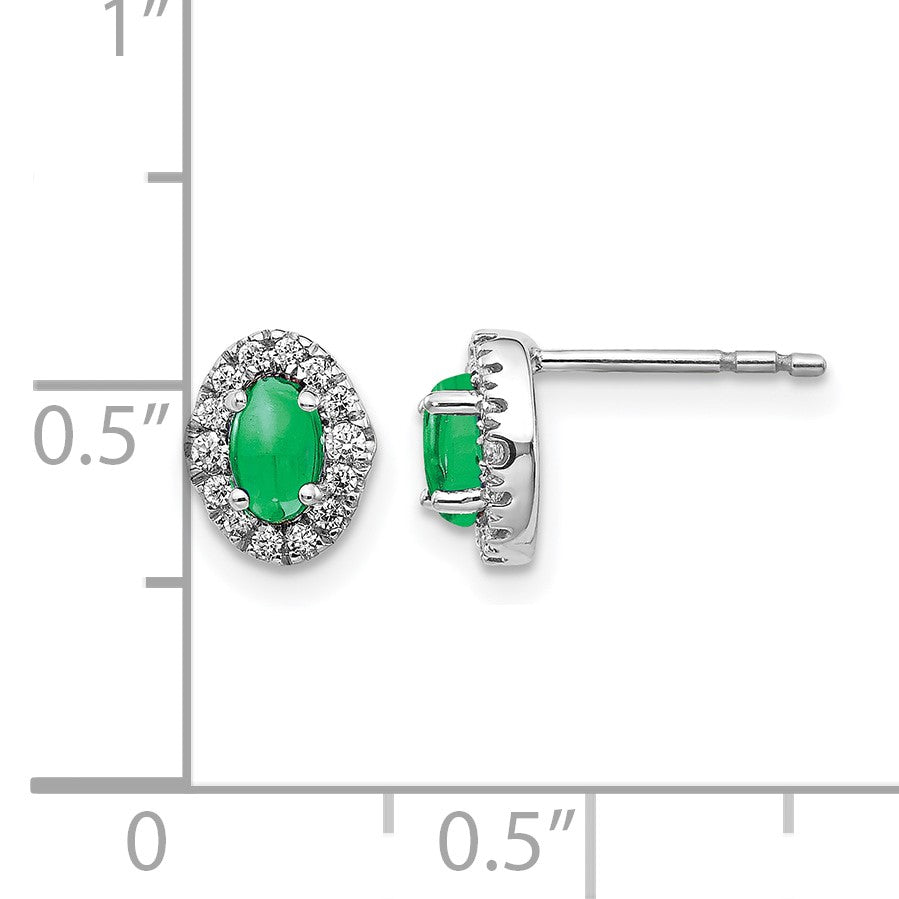 14K Weißgold Ohrringe mit echten Diamanten und Smaragd-Cabochons