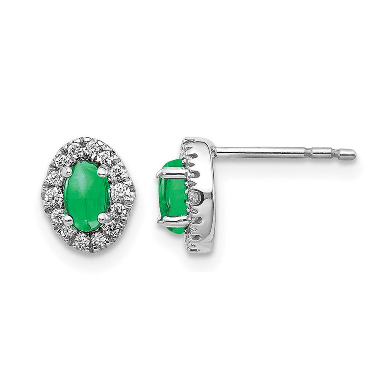 14K Weißgold Ohrringe mit echten Diamanten und Smaragd-Cabochons
