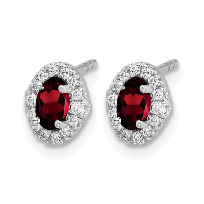 14K Weißgold Ohrringe mit echten Diamanten und Cabochon-Granat