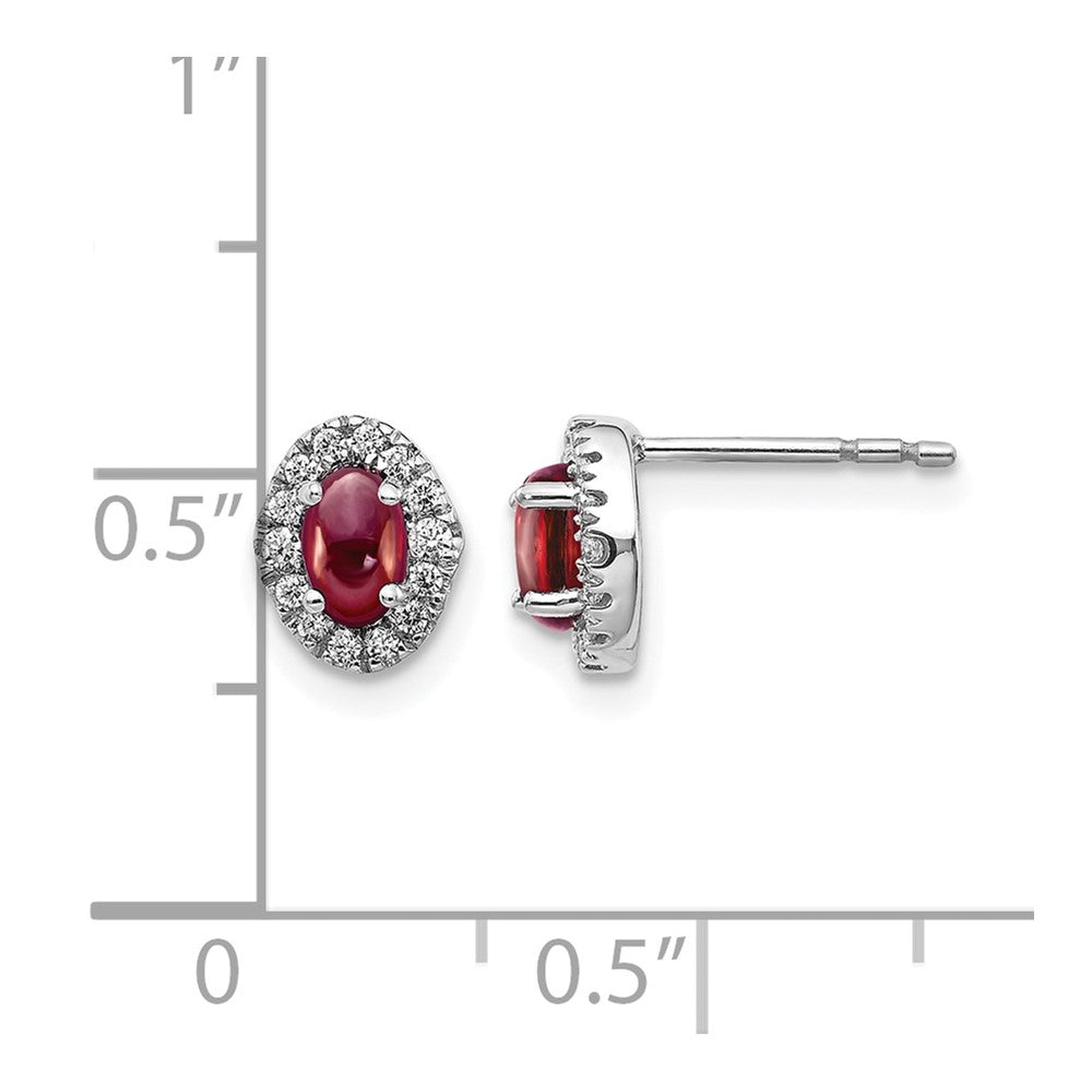14K Weißgold Ohrringe mit echten Diamanten und Cabochon-Granat