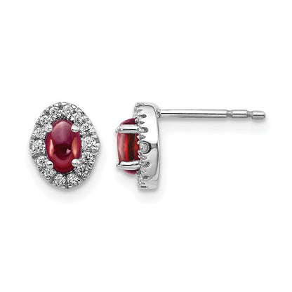 14K Weißgold Ohrringe mit echten Diamanten und Cabochon-Granat