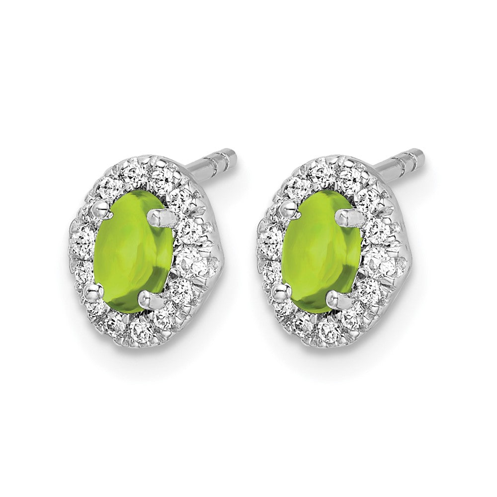 14K Weißgold Ohrringe mit echten Diamanten und Cabochon-Peridot