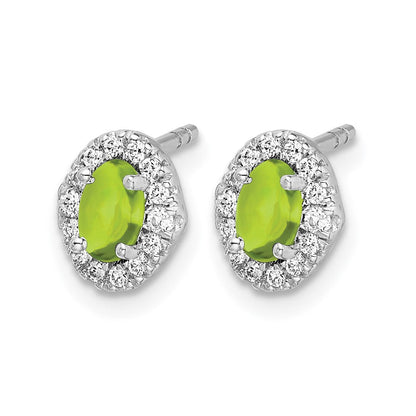 14K Weißgold Ohrringe mit echten Diamanten und Cabochon-Peridot