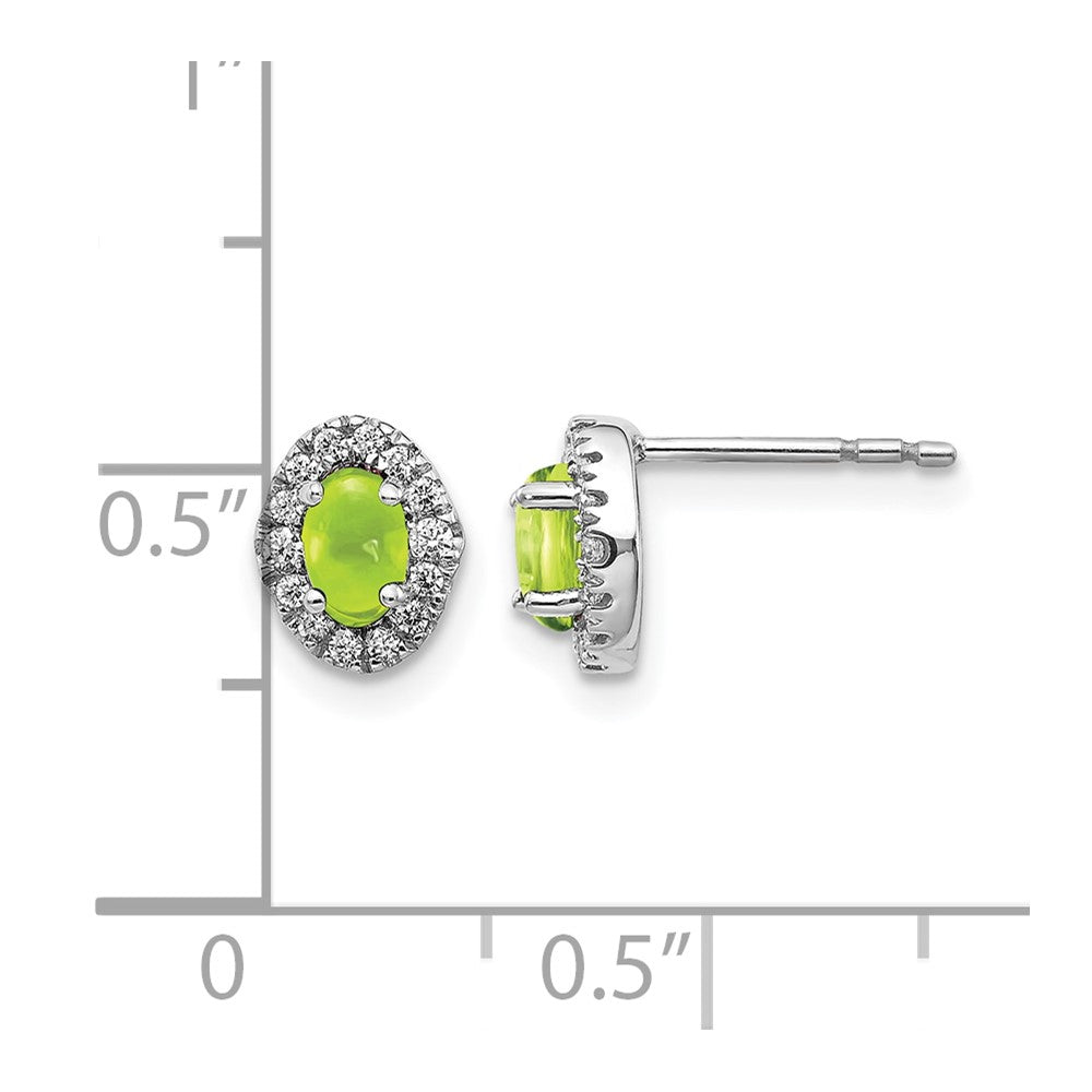 14K Weißgold Ohrringe mit echten Diamanten und Cabochon-Peridot