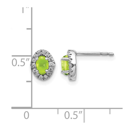 14K Weißgold Ohrringe mit echten Diamanten und Cabochon-Peridot