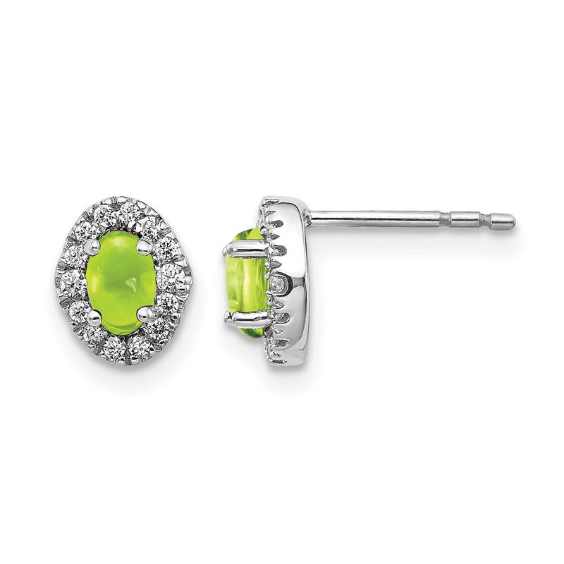 14K Weißgold Ohrringe mit echten Diamanten und Cabochon-Peridot