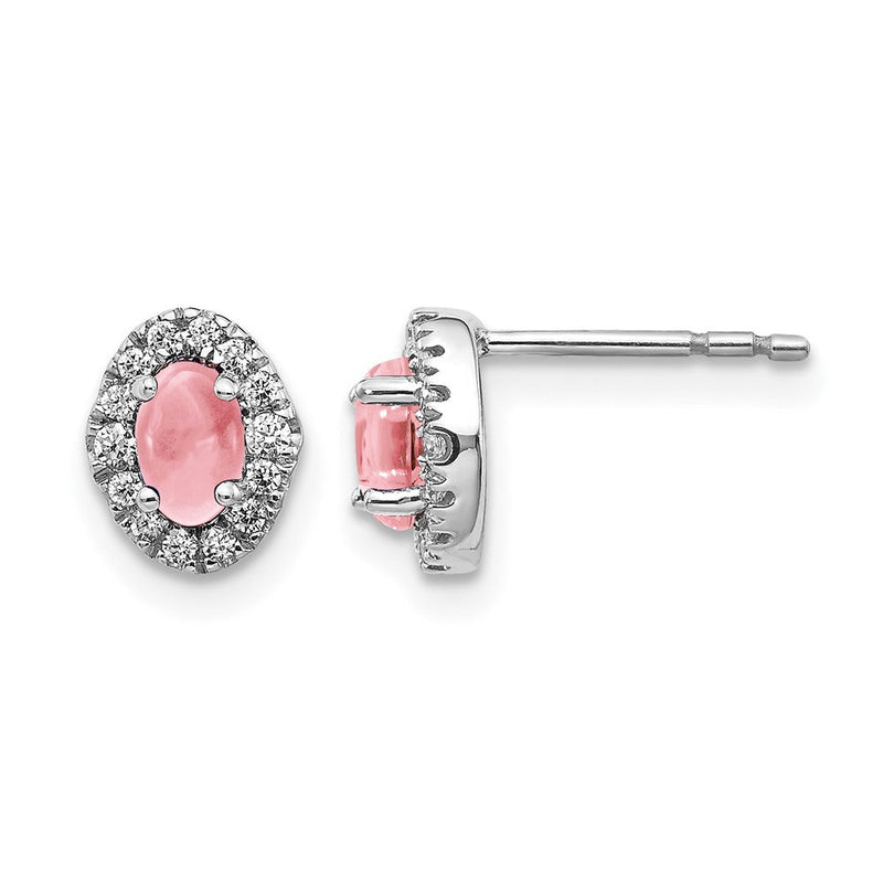 14K Weißgold Diamant und Cabochon Rosa Turmalin Ohrringe