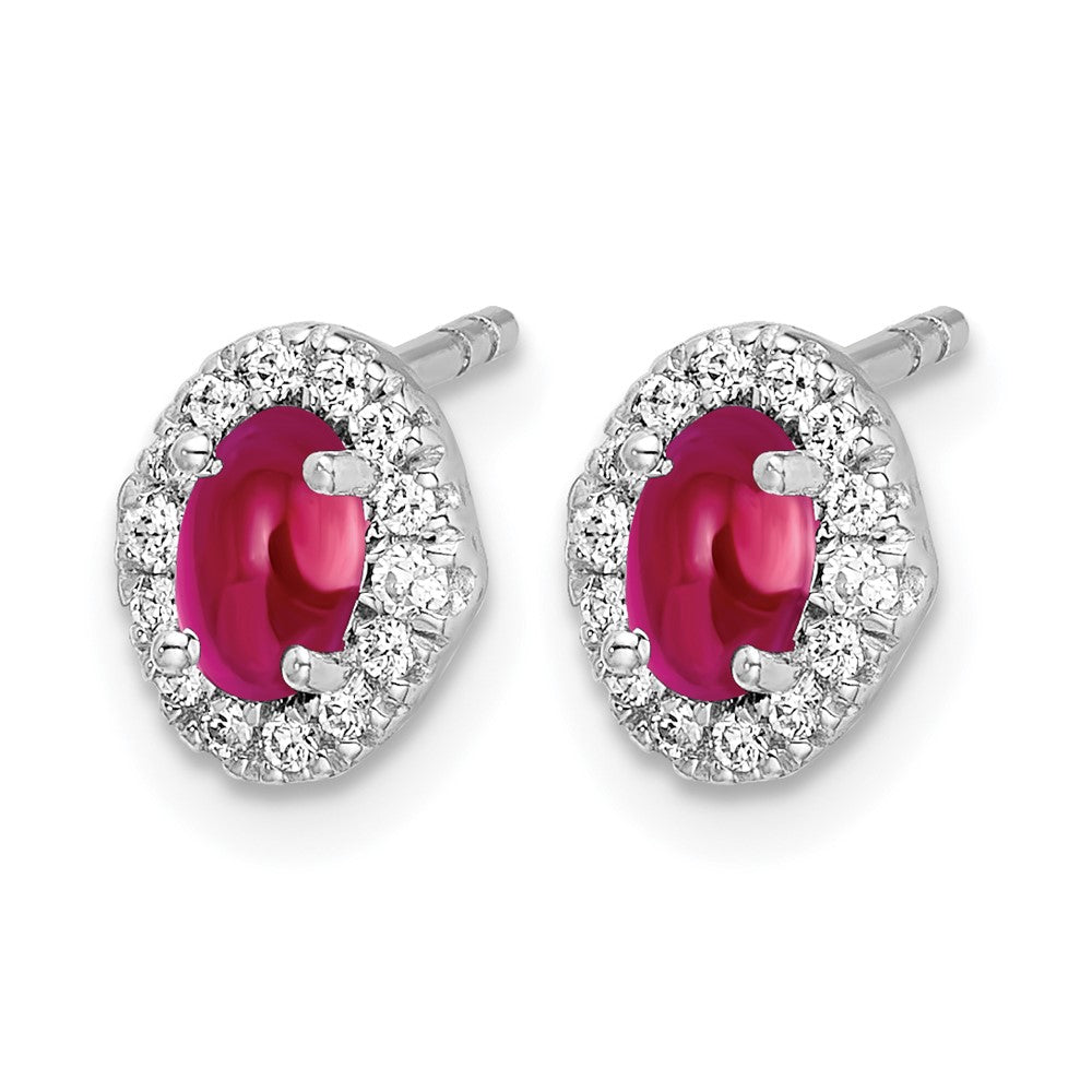 14K Weißgold Ohrringe mit echten Diamanten und Rubin-Cabochons