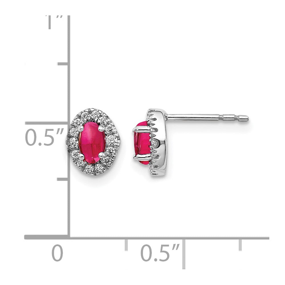 14K Weißgold Ohrringe mit echten Diamanten und Rubin-Cabochons