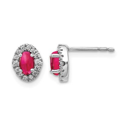 14K Weißgold Ohrringe mit echten Diamanten und Rubin-Cabochons