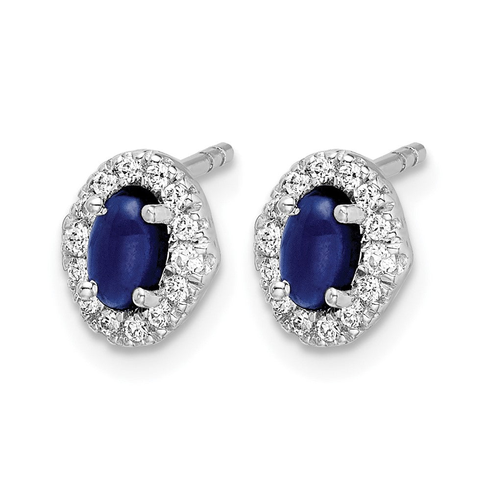 14K Weißgold Ohrringe mit echten Diamanten und Saphir-Cabochons