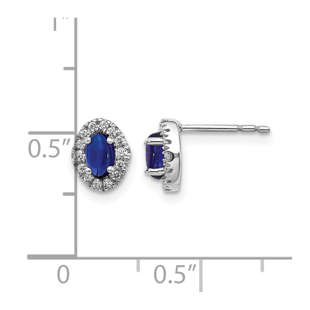 14K Weißgold Ohrringe mit echten Diamanten und Saphir-Cabochons
