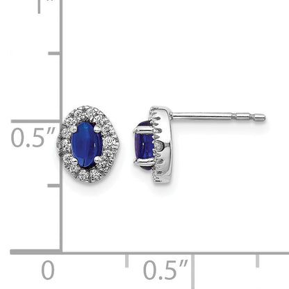 14K Weißgold Ohrstecker mit 0,17 ct. laborgezüchtetem Diamant VS/SI+ G+ und ovalem gezüchtetem Saphir in Halo-Fassung