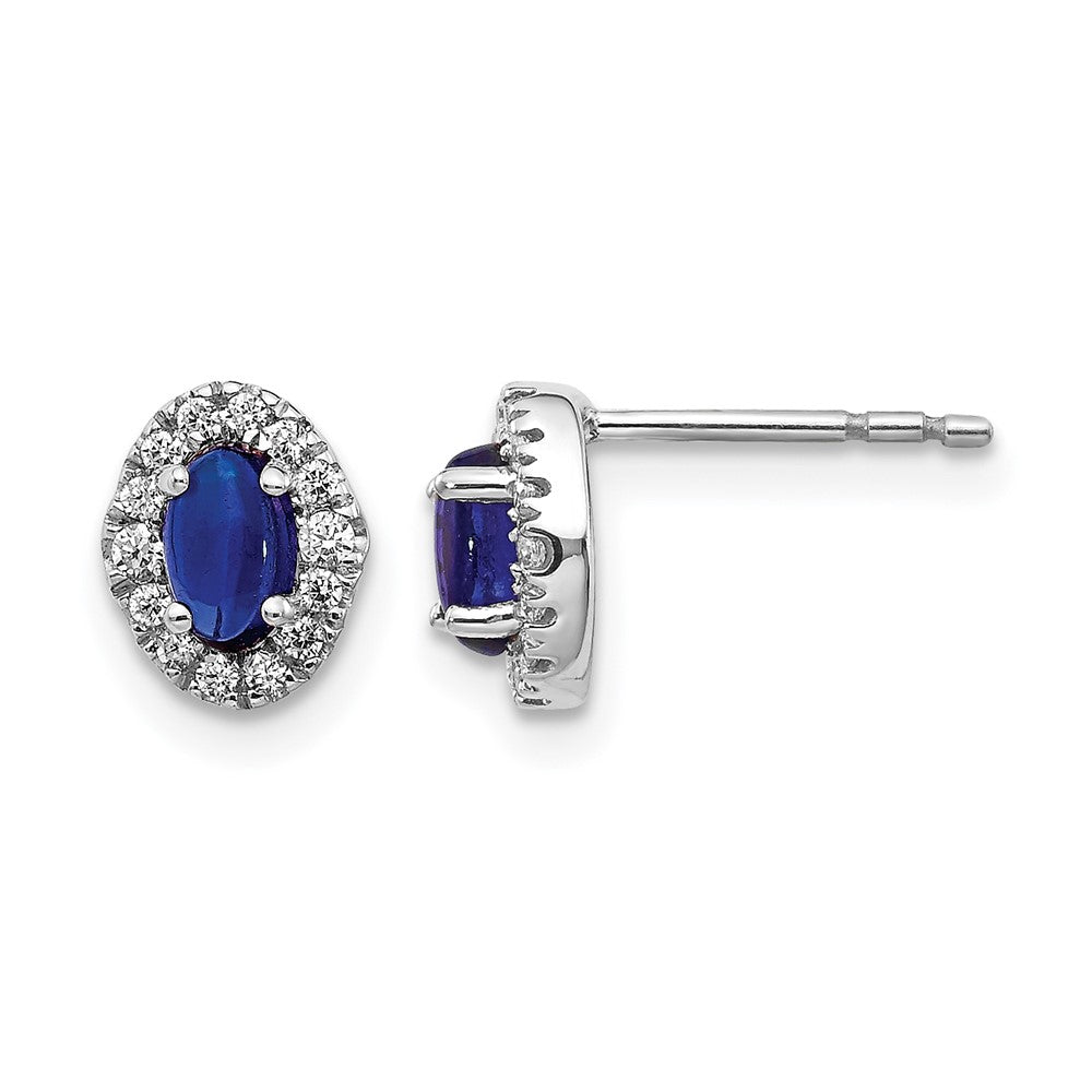 14K Weißgold Ohrringe mit echten Diamanten und Saphir-Cabochons