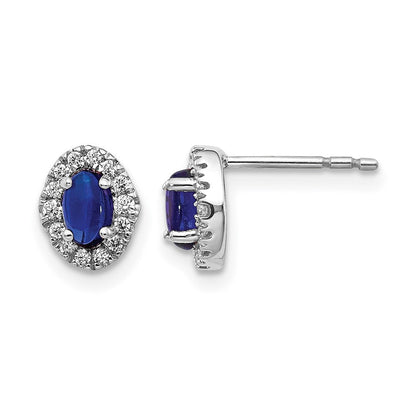 14K Weißgold Ohrringe mit echten Diamanten und Saphir-Cabochons
