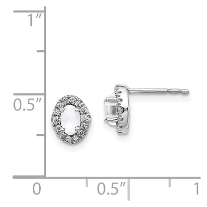 14K Weißgold Ohrringe mit echten Diamanten und Cabochon-Weißtopas
