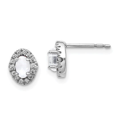 14K Weißgold Ohrringe mit echten Diamanten und Cabochon-Weißtopas