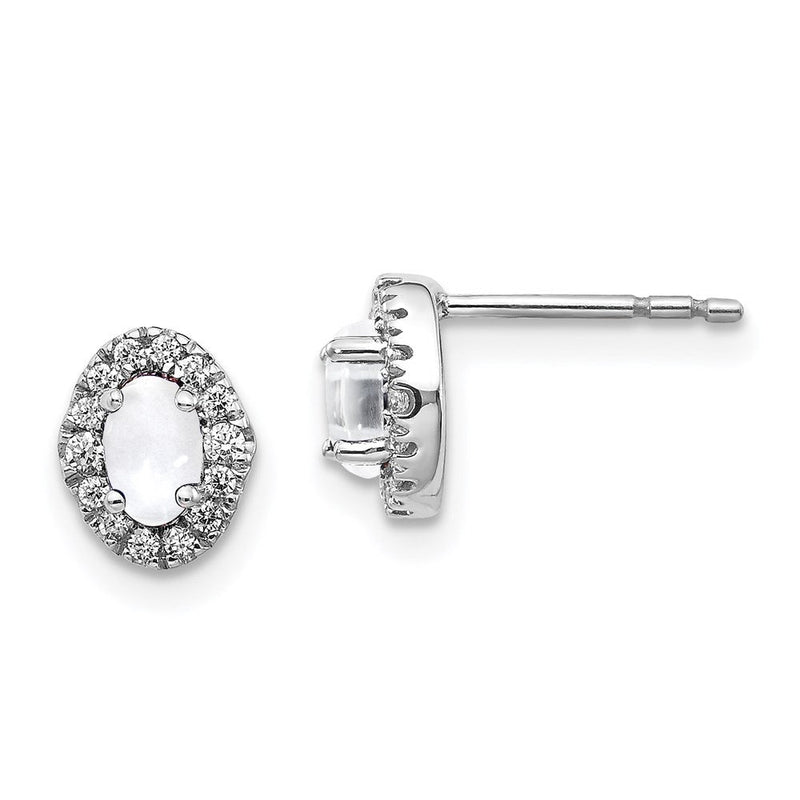 14K Weißgold Ohrringe mit echten Diamanten und Cabochon-Weißtopas