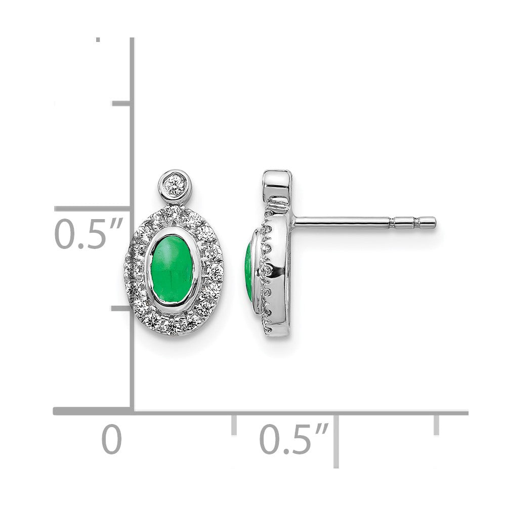 14K Weißgold Ohrringe mit echten Diamanten und Cabochon-Smaragden
