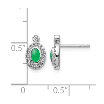 14K Weißgold Ohrringe mit echten Diamanten und Cabochon-Smaragden
