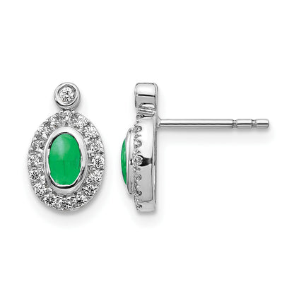 14K Weißgold Ohrringe mit echten Diamanten und Cabochon-Smaragden