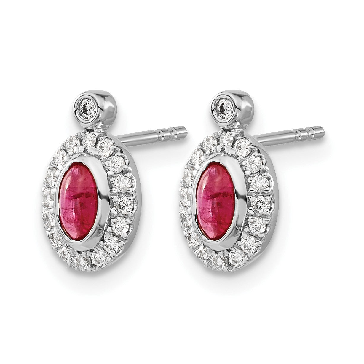 14K Weißgold Ohrringe mit echten Diamanten und Rubin-Cabochons