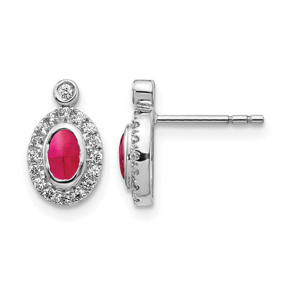 14K Weißgold Ohrringe mit echten Diamanten und Rubin-Cabochons