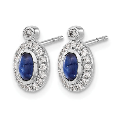 14K Weißgold Ohrringe mit echten Diamanten und Saphir-Cabochons