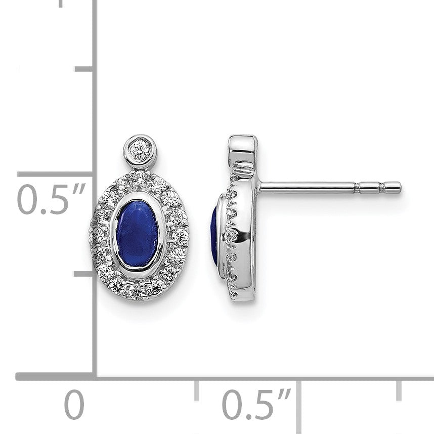 14K Weißgold Ohrringe mit echten Diamanten und Saphir-Cabochons