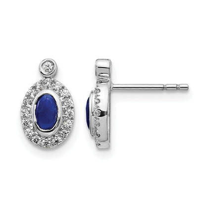14K Weißgold Ohrringe mit echten Diamanten und Saphir-Cabochons