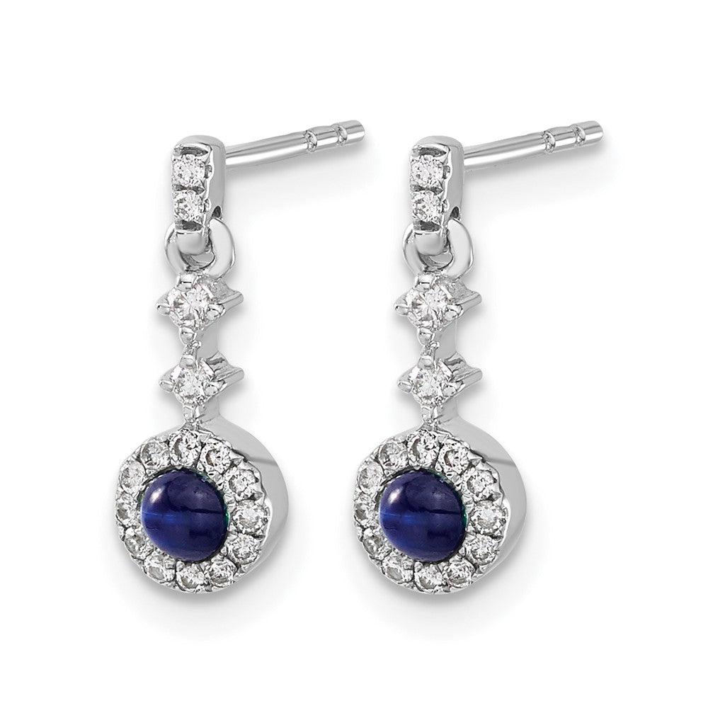 14K Weißgold Ohrhänger mit 0,17 ct. Laborgezüchtetem Diamant VS/SI+ G+ und Cabochon-Zuchtsaphir