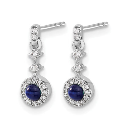 14K Weißgold Ohrhänger mit 0,17 ct. Laborgezüchtetem Diamant VS/SI+ G+ und Cabochon-Zuchtsaphir
