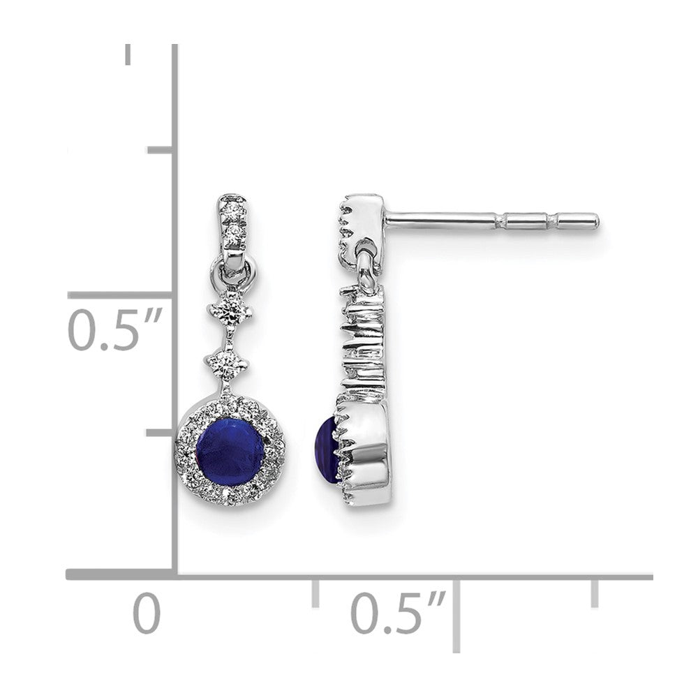 14K Weißgold Ohrhänger mit 0,17 ct. Laborgezüchtetem Diamant VS/SI+ G+ und Cabochon-Zuchtsaphir