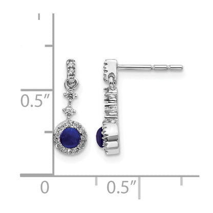 14K Weißgold Ohrhänger mit 0,17 ct. Laborgezüchtetem Diamant VS/SI+ G+ und Cabochon-Zuchtsaphir
