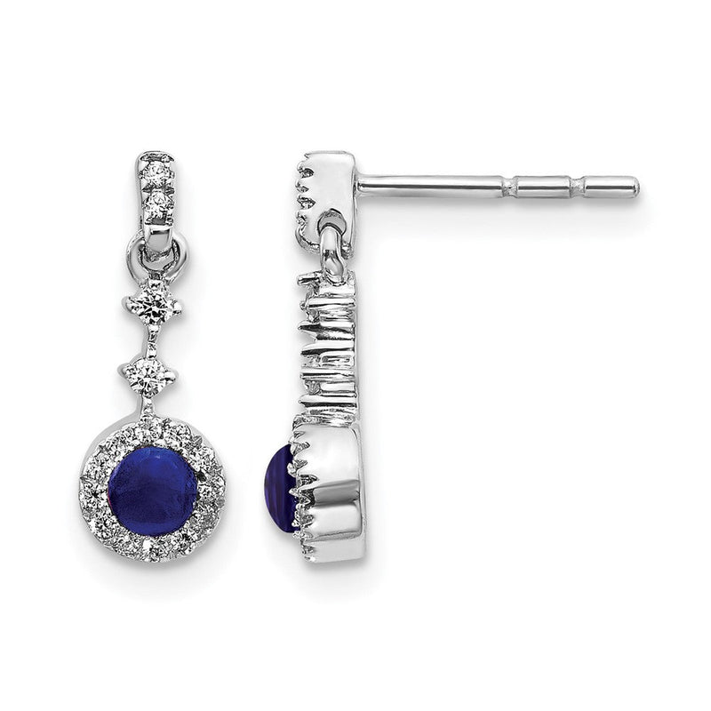 14K Weißgold Ohrhänger mit 0,17 ct. Laborgezüchtetem Diamant VS/SI+ G+ und Cabochon-Zuchtsaphir