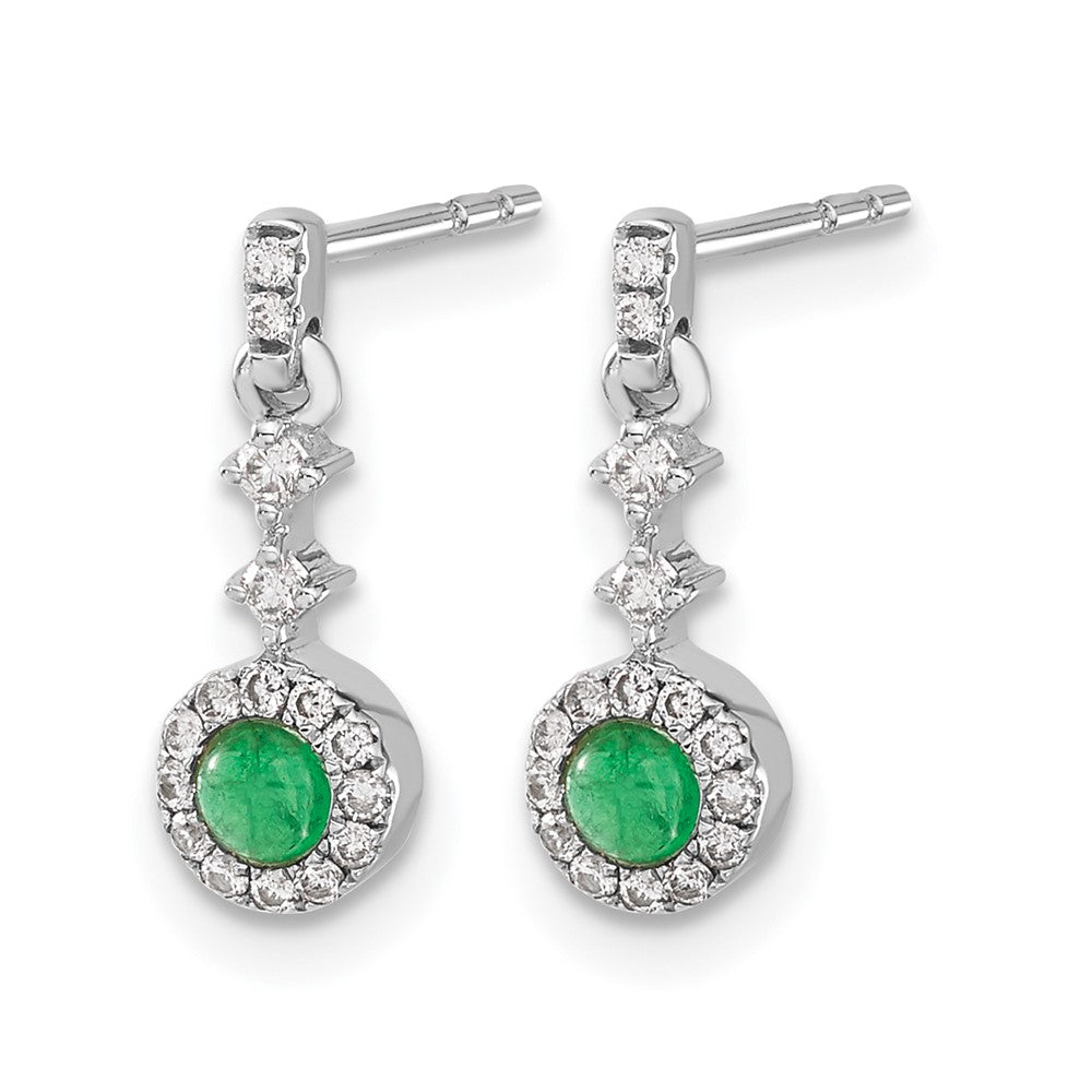 14K Weißgold Ohrringe mit echten Diamanten und Cabochon-Smaragden
