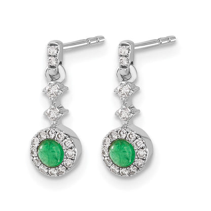 14K Weißgold Ohrringe mit echten Diamanten und Cabochon-Smaragden