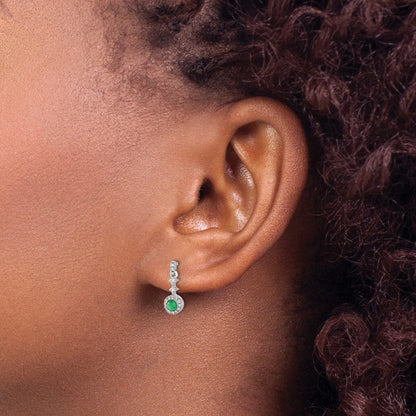 14K Weißgold Ohrringe mit echten Diamanten und Cabochon-Smaragden