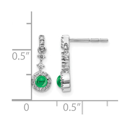 14K Weißgold Ohrringe mit echten Diamanten und Cabochon-Smaragden