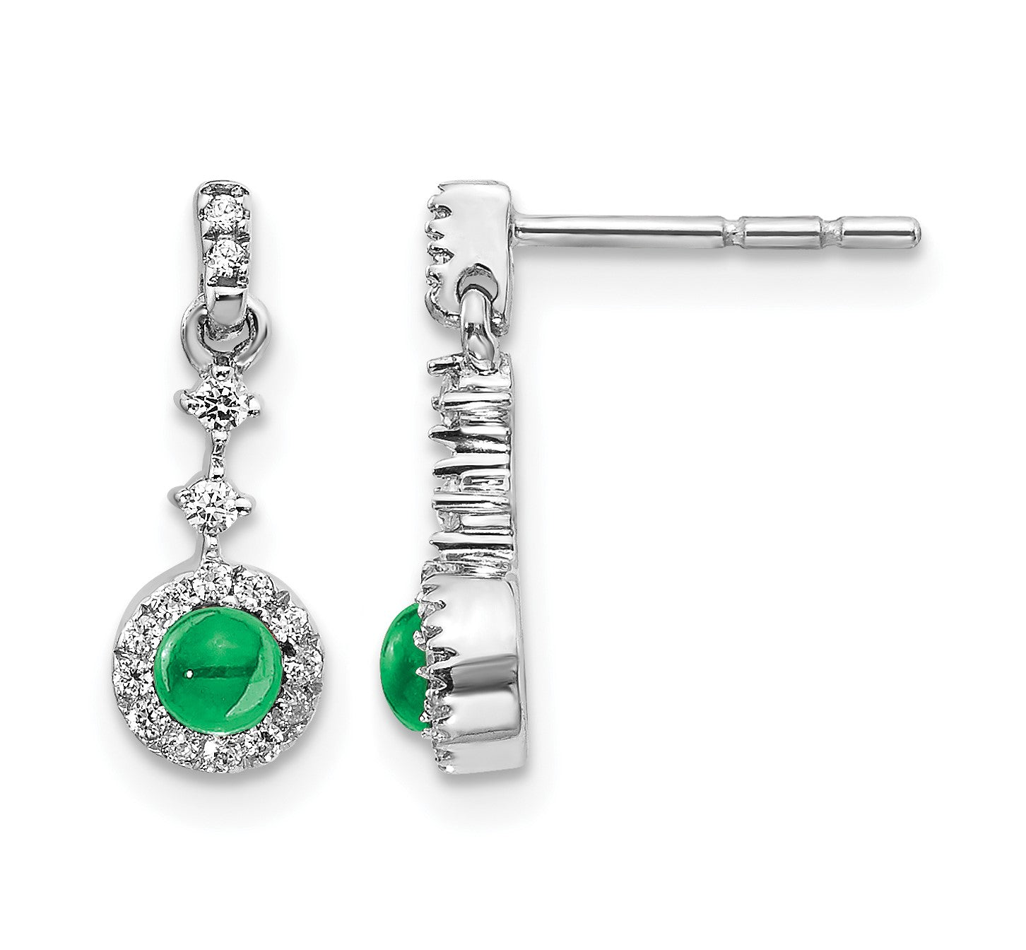 14K Weißgold 0,17 ct. Laborgezüchteter Diamant VS/SI+ G+ und synthetischer Smaragd komplette Ohrhänger mit Stecker