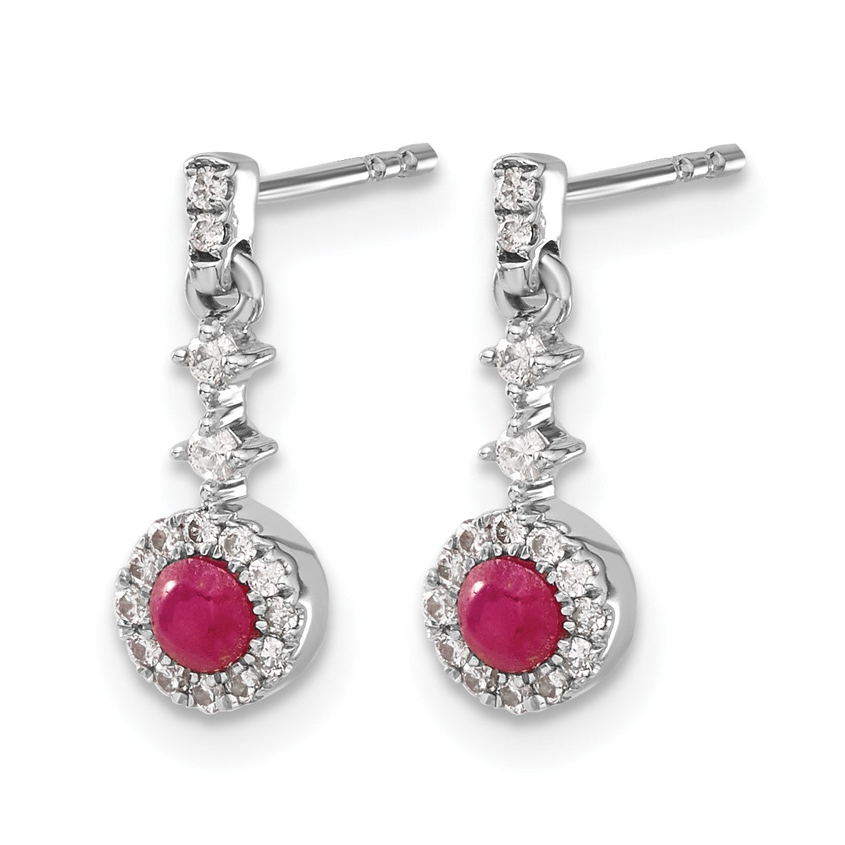 14K Weißgold Ohrringe mit echten Diamanten und Rubin-Cabochons