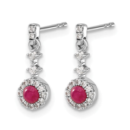 14K Weißgold Ohrringe mit echten Diamanten und Rubin-Cabochons