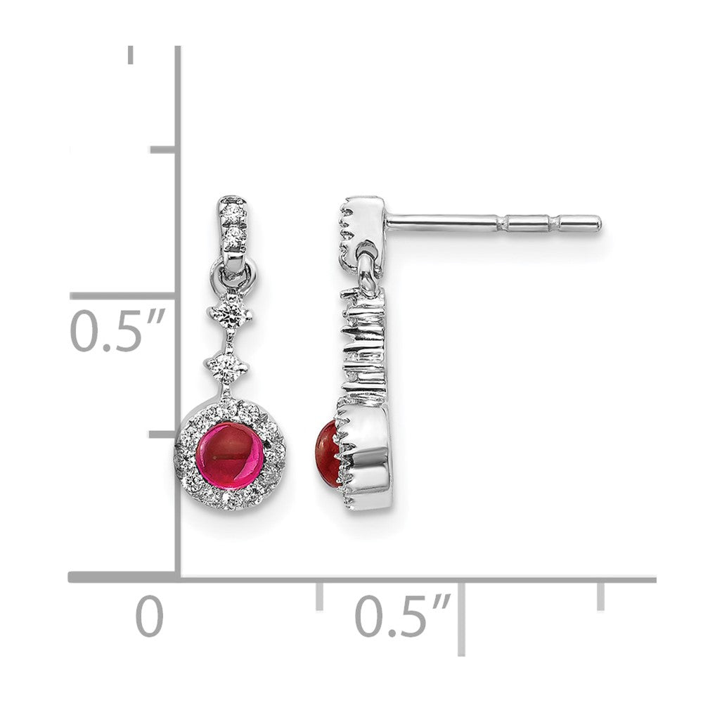 14K Weissgold Ohrhänger mit 0,17 ct. Labor-Diamant VS/SI+ G+ und synthetischem Cabochon-Rubin