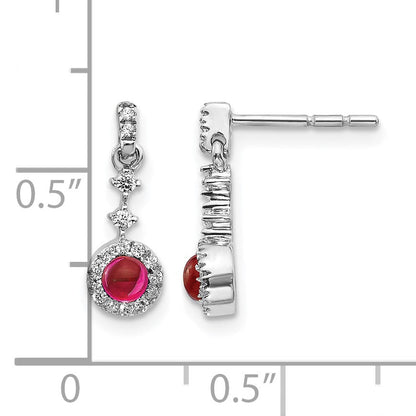 14K Weißgold Ohrringe mit echten Diamanten und Rubin-Cabochons