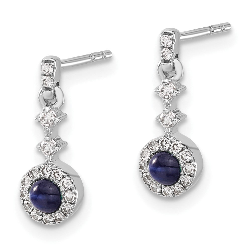 14K Weißgold Ohrringe mit echten Diamanten und Cabochon-Saphiren